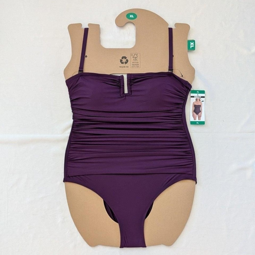 New DKNY Women's One Piece Swimsuit Purple Size XL (14)